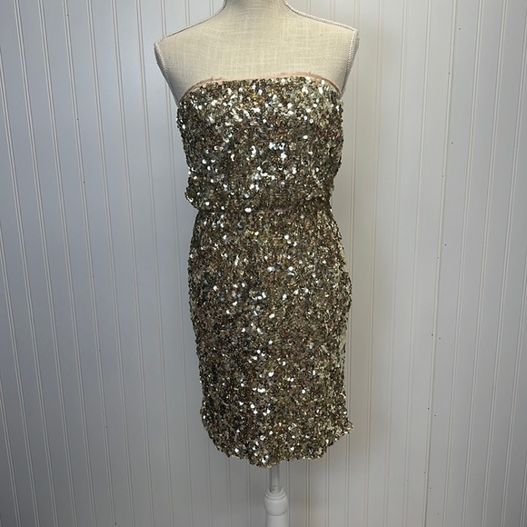 Tommy Hilfiger Gold‎ Sequin Blousen Top Strapless Mini Dress Sz XS - Picture 1 of 9